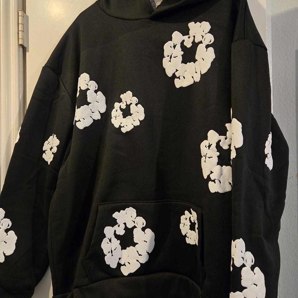 Black Hoodie with White Floral Patterns